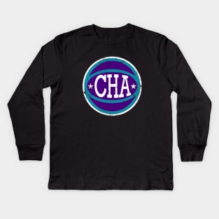 Charlotte Retro Ball - Purple Kids Long Sleeve T-Shirt